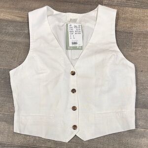 H&M Linen Blend White Button Down Vest Size‎ Small NWT